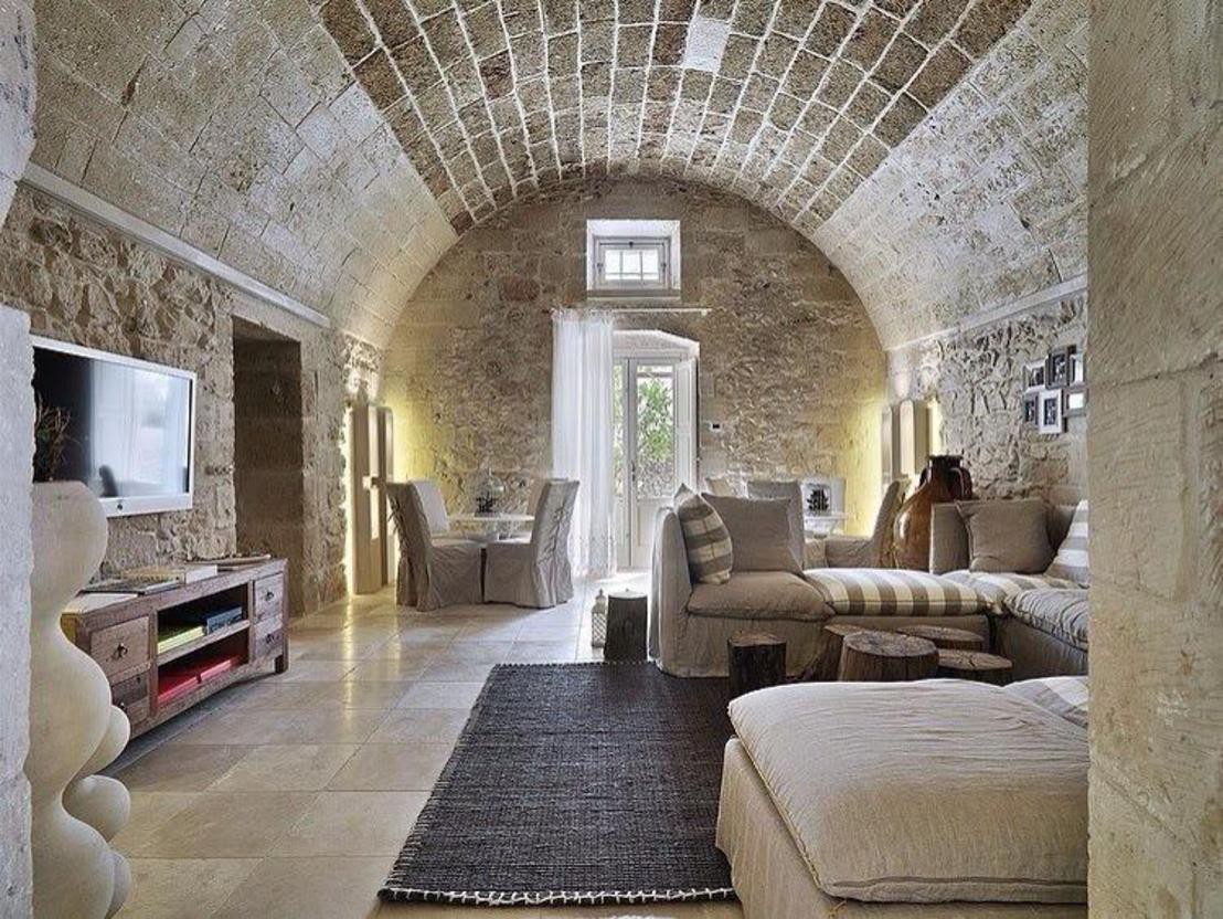 Living Room with a barrel shaped roof