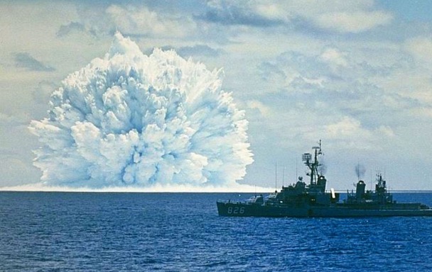 An underwater nuclear test being conducted during Operation Dominic, Pacific Coast off California, 11 May 1962