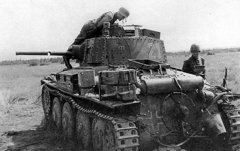German Panzerkampfwagen 38(t) tank neatly shot through the barrel - Belarus 1941