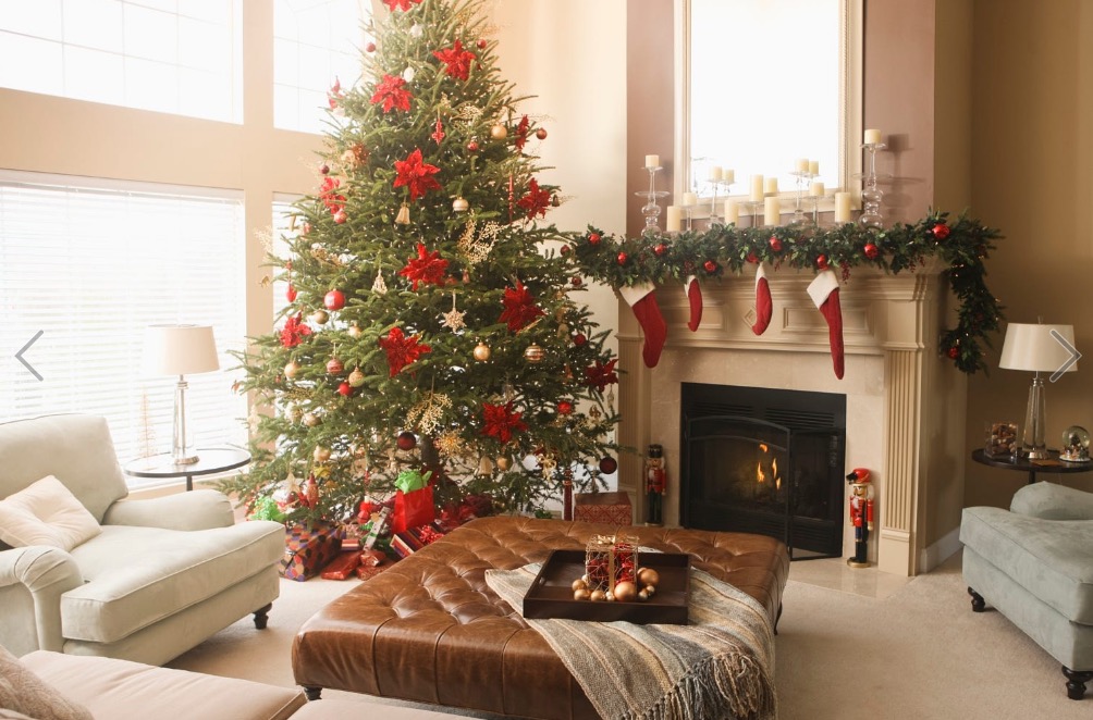 Christmas tree and decorations in living room