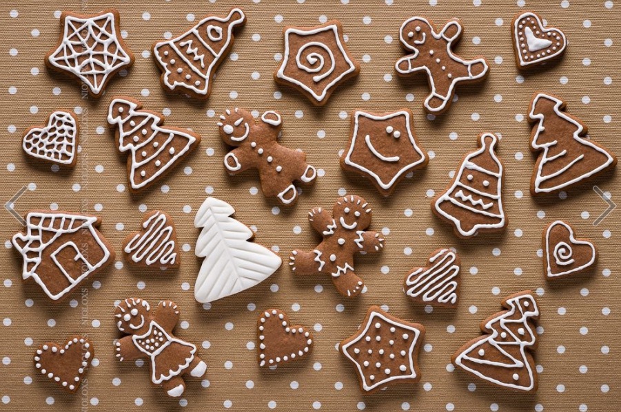 homemade-gingerbread-on-beige-dots-background-top-view