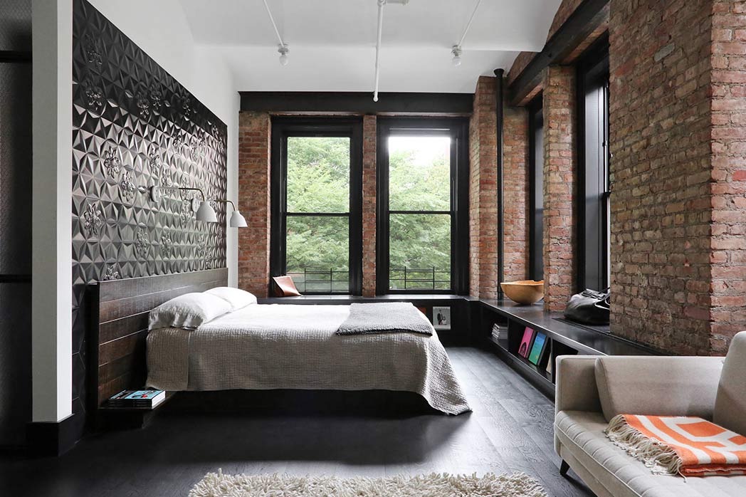 Bedroom in an industrial loft apartment in San Francisco