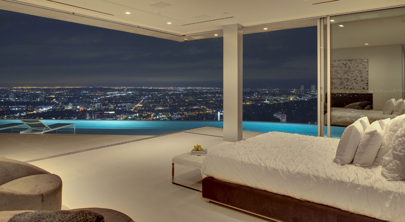 Bedroom with a city view