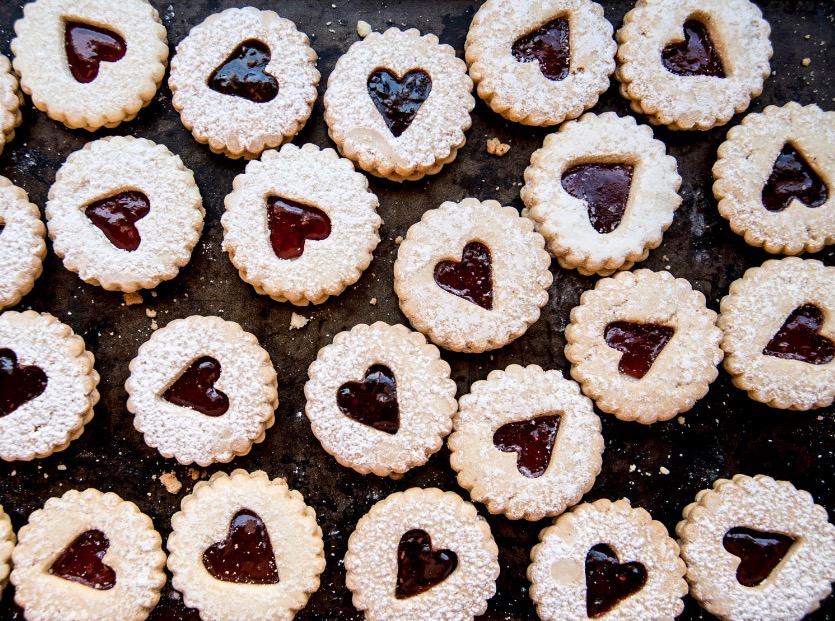 Close up of cookies with heart-shaped cutout