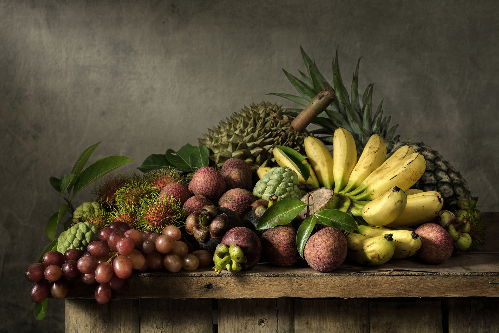 Still life with fruits on wood table