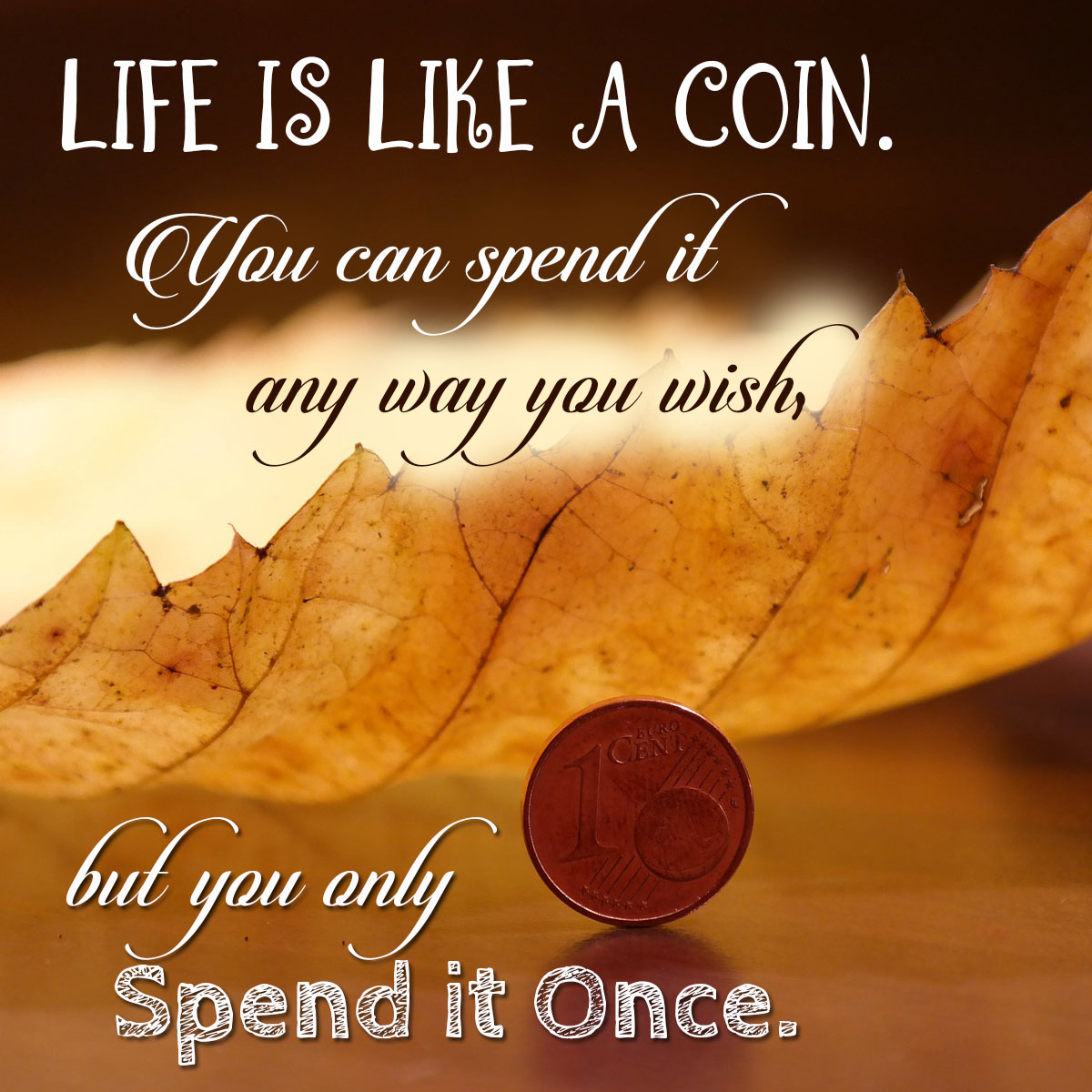 Life is like a coin. You can spend it any way you wish, but you only Spend it Once