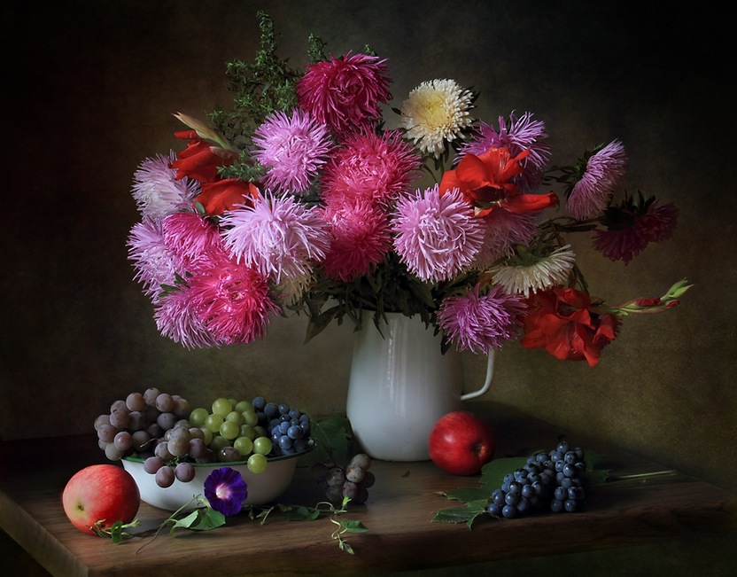 With asters and grapes ...