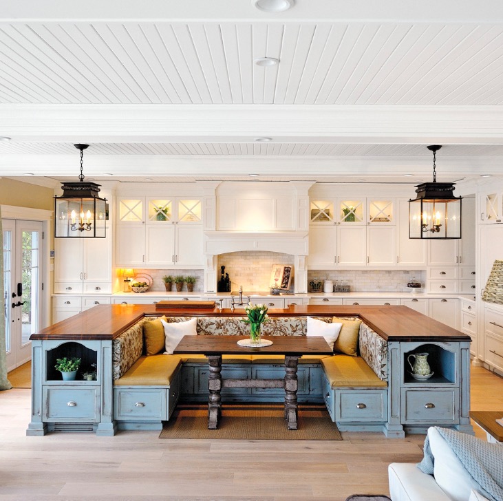 Kitchen island with built in seating