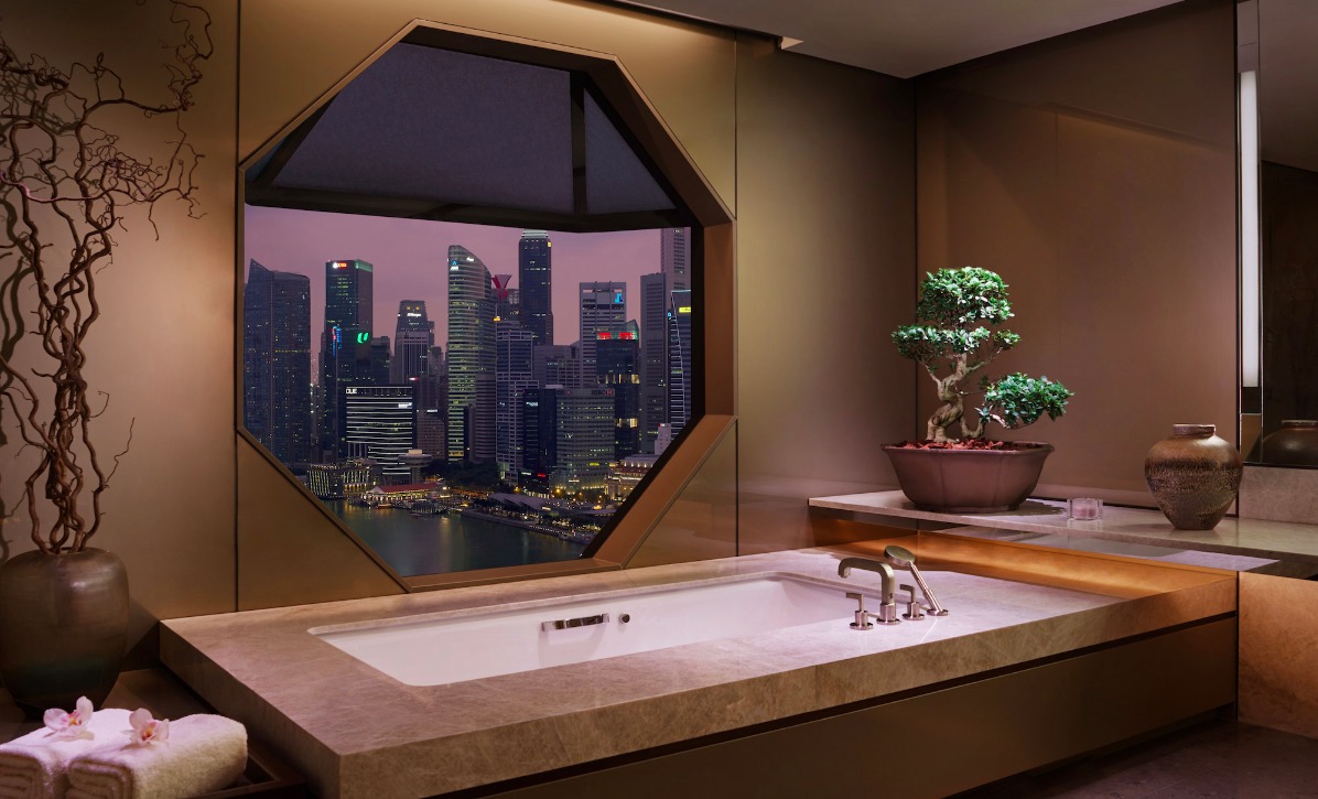 The bathroom of the Ritz Suite, on the 32nd floor of the Ritz-Carlton Millenia, Singapore