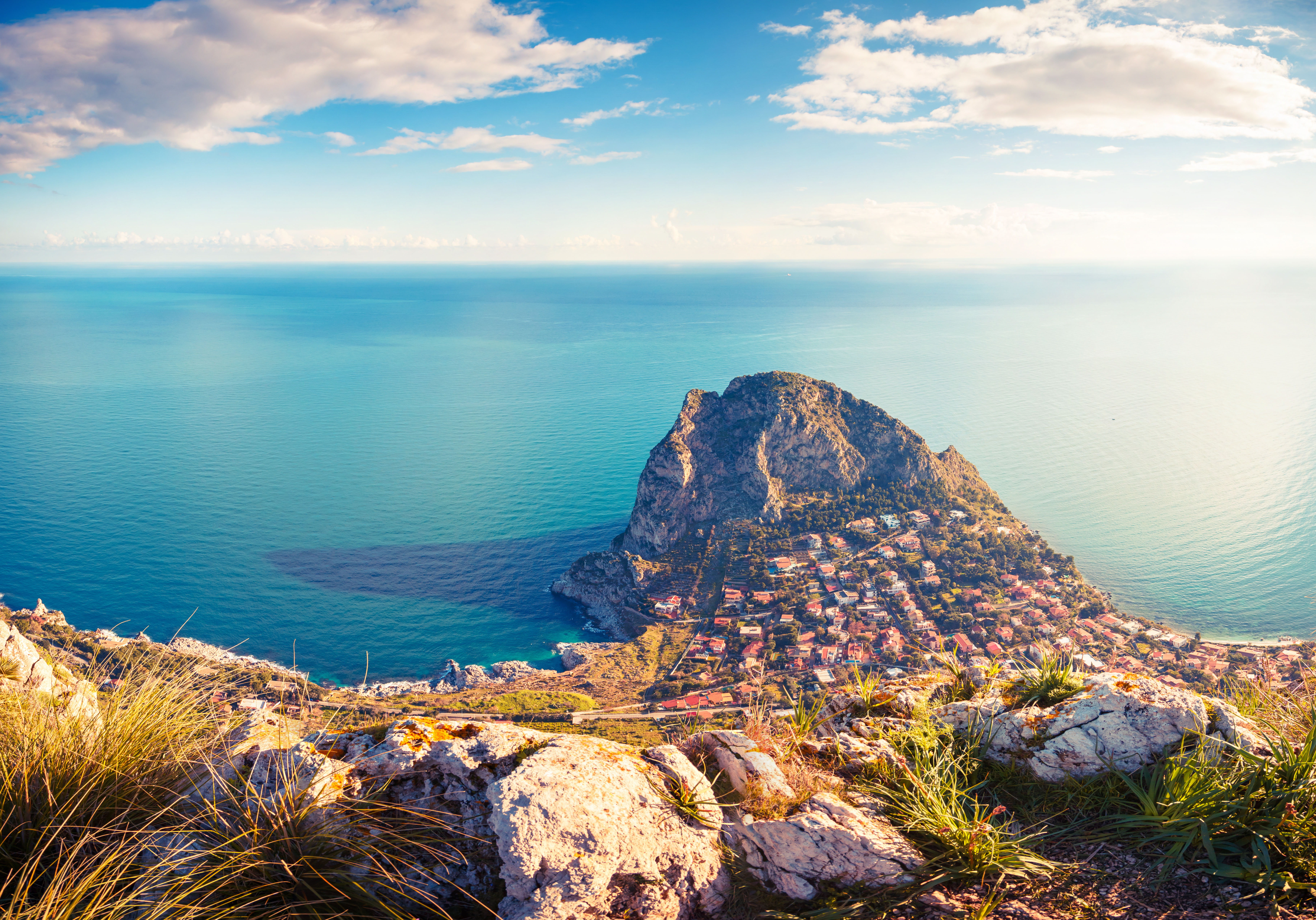 Island Sicilia, Zafferano cape, Palermo sity. Italy, Europe. Drone photography