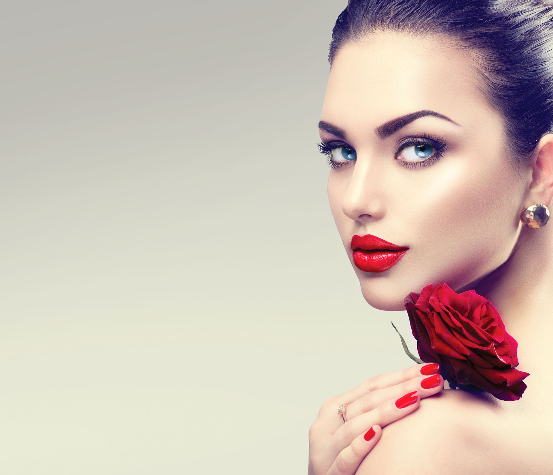 Portrait with Red Rose flower