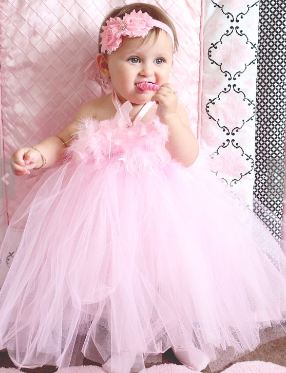 Gorgeous light pink feather tutu dress