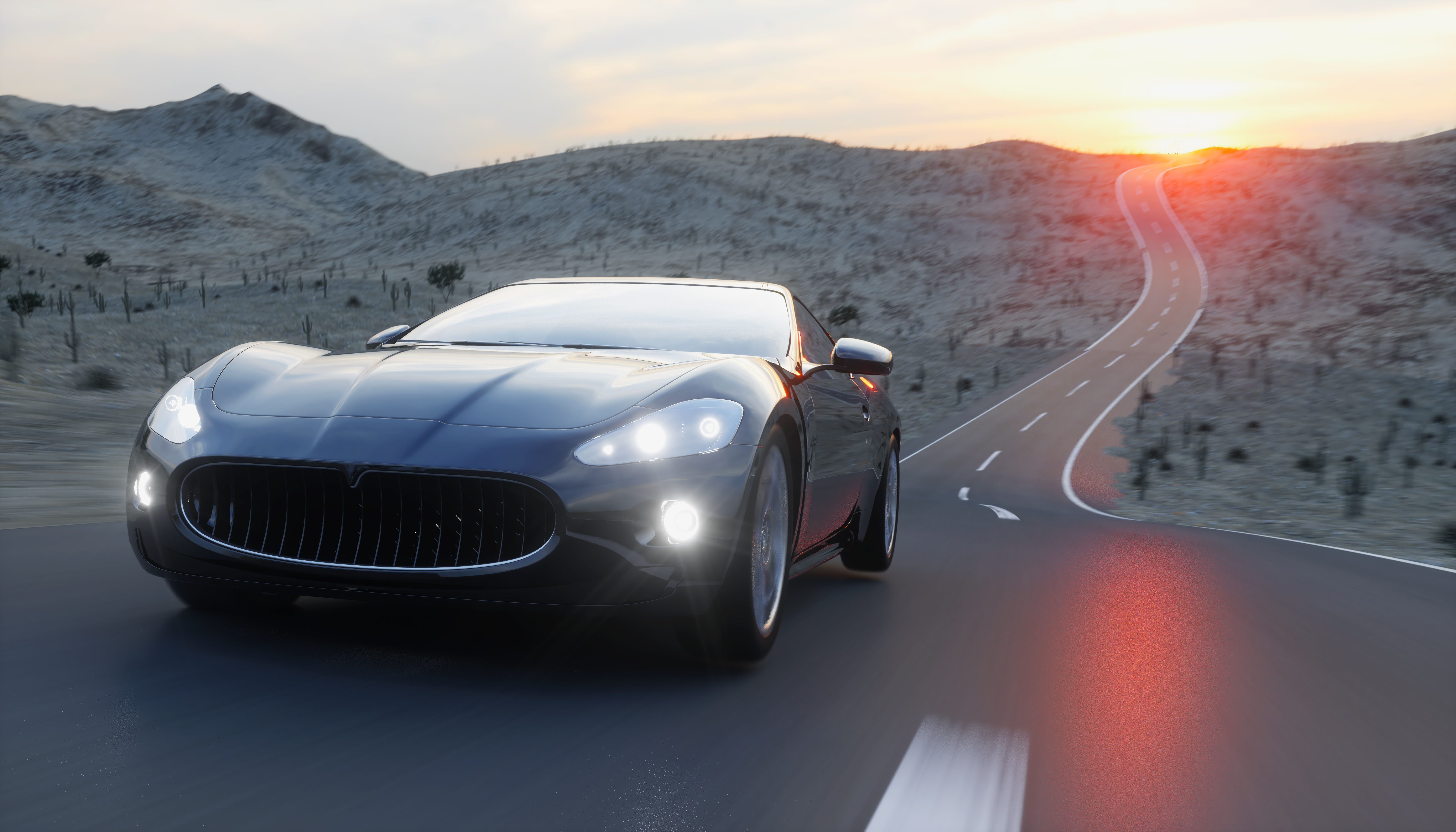 Black sports car on road, highway