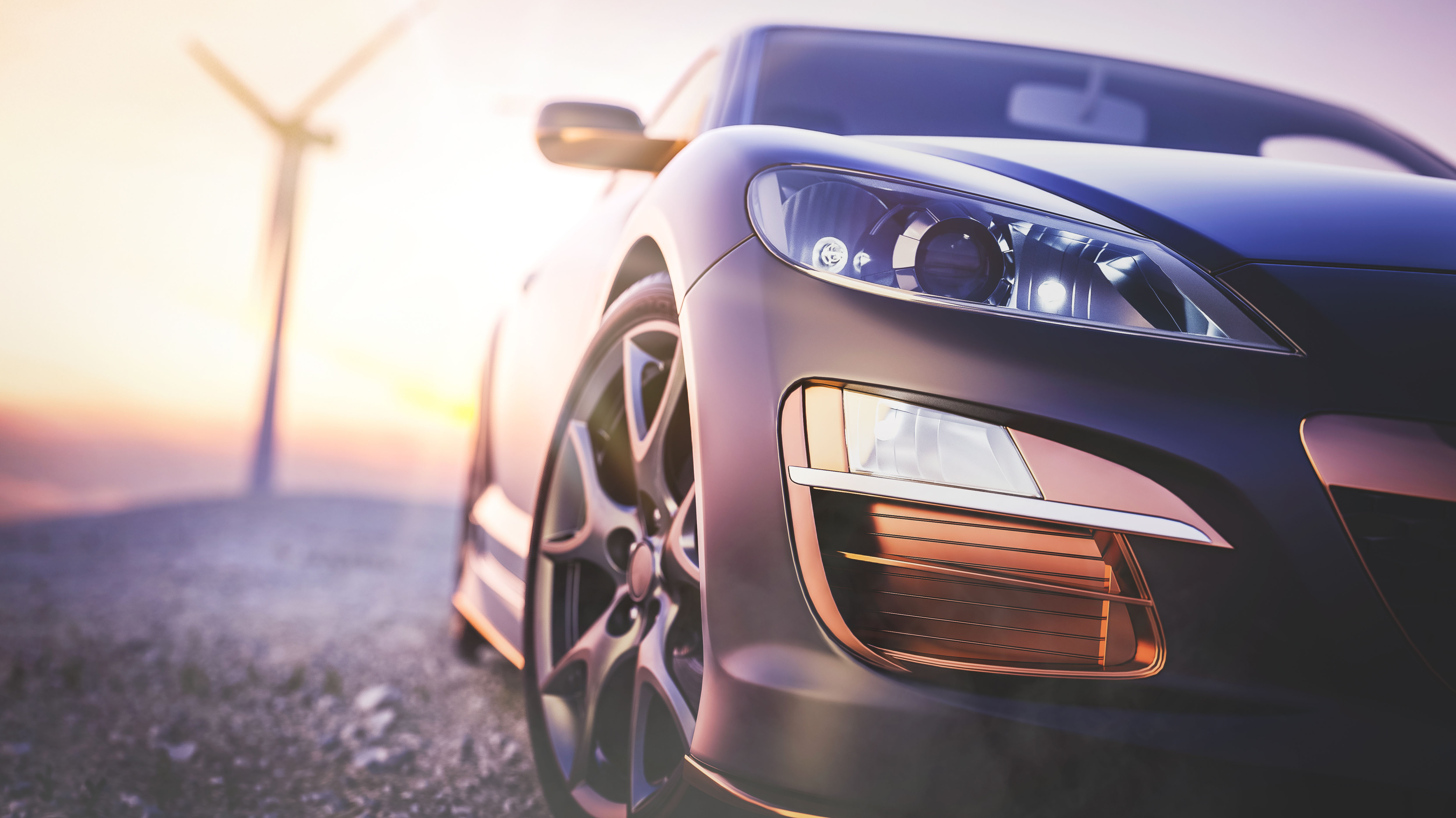 Image in front of sport car with scene behind