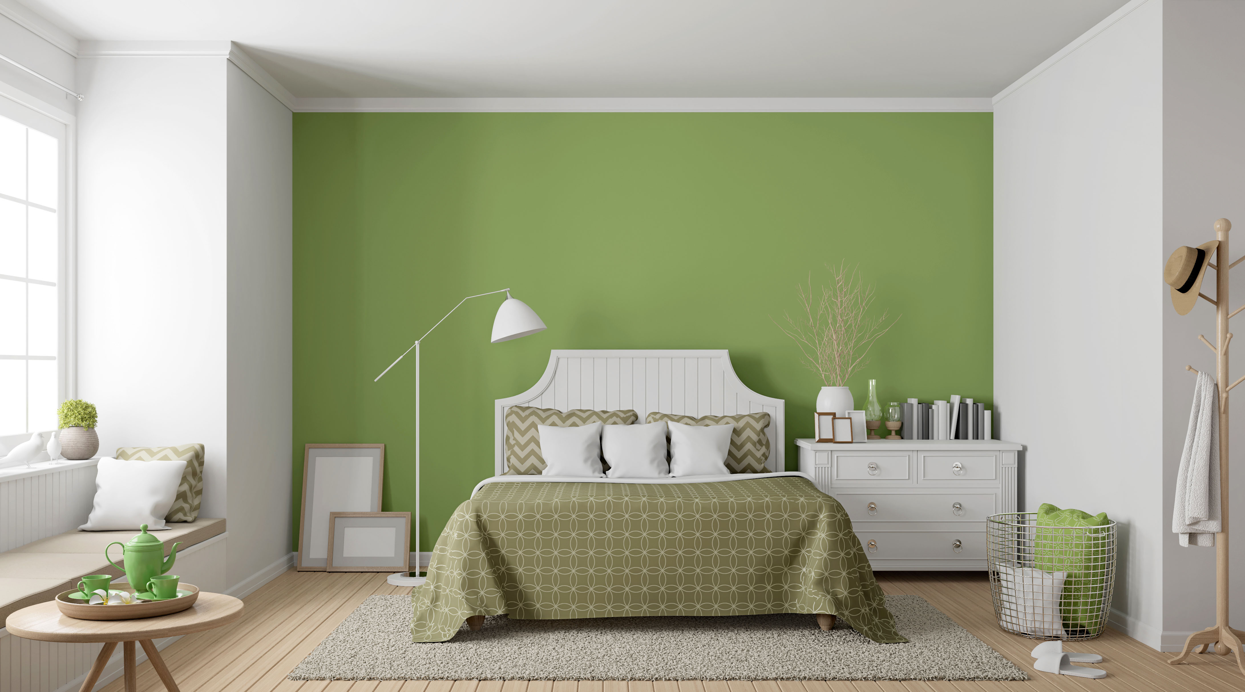 Modern vintage bedroom 3d rendering Image