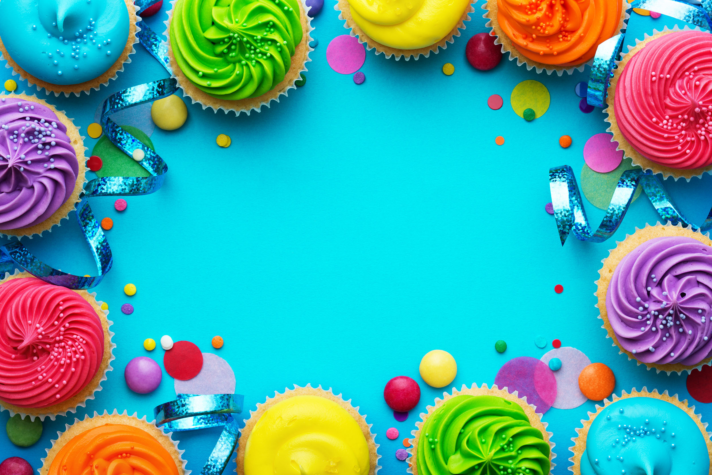 Party background with cupcakes and confetti