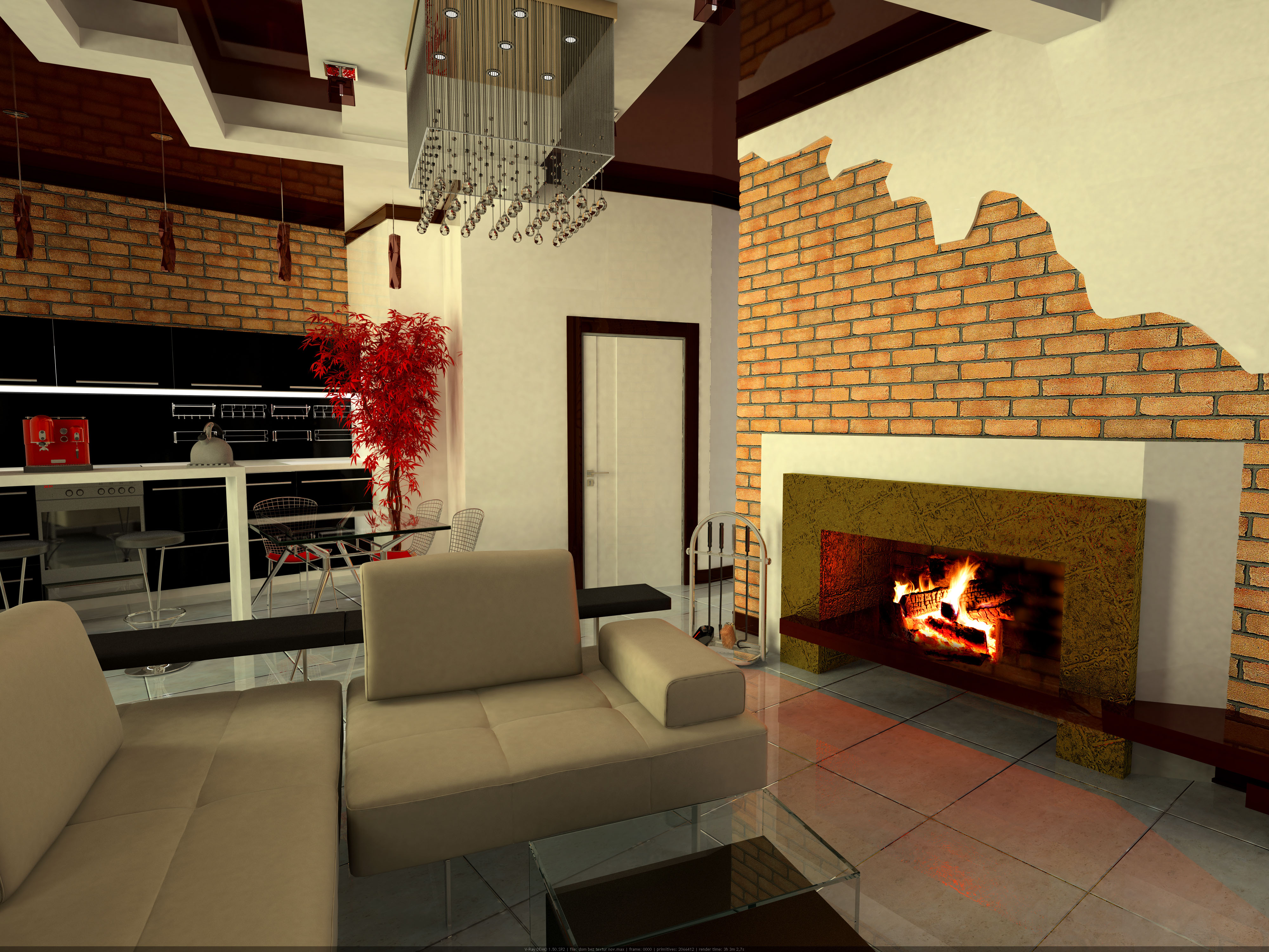 modern interior with fireplace
