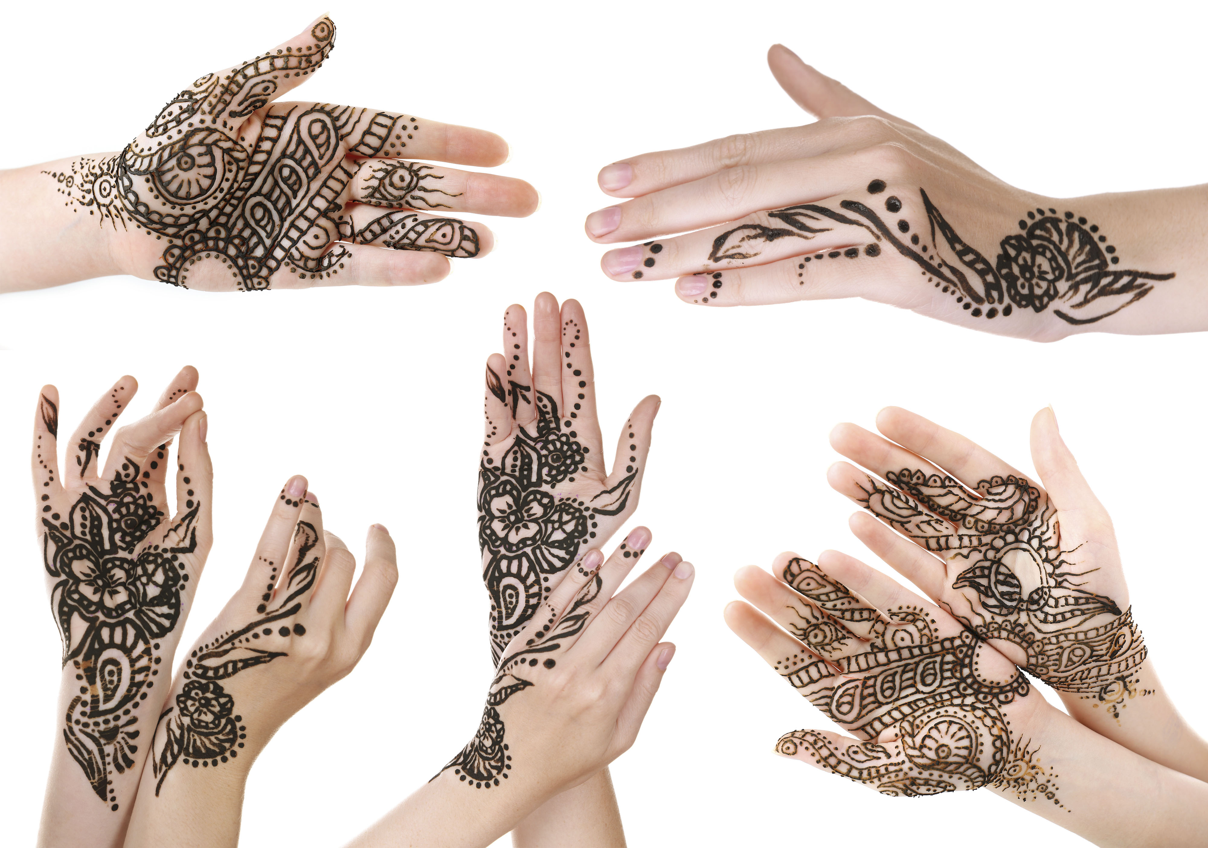 Collage with hands painted with henna