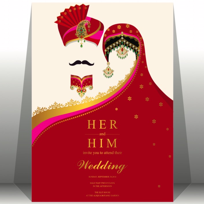 Indian wedding card, gold and crystals color