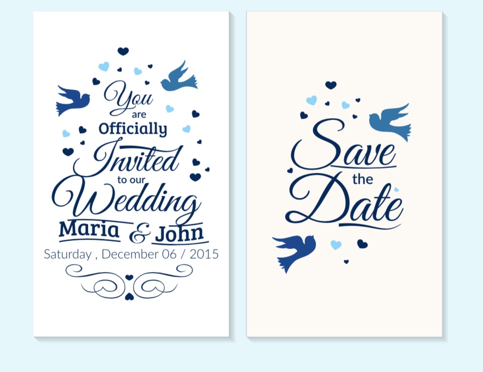 Wedding invitation with beautiful birds