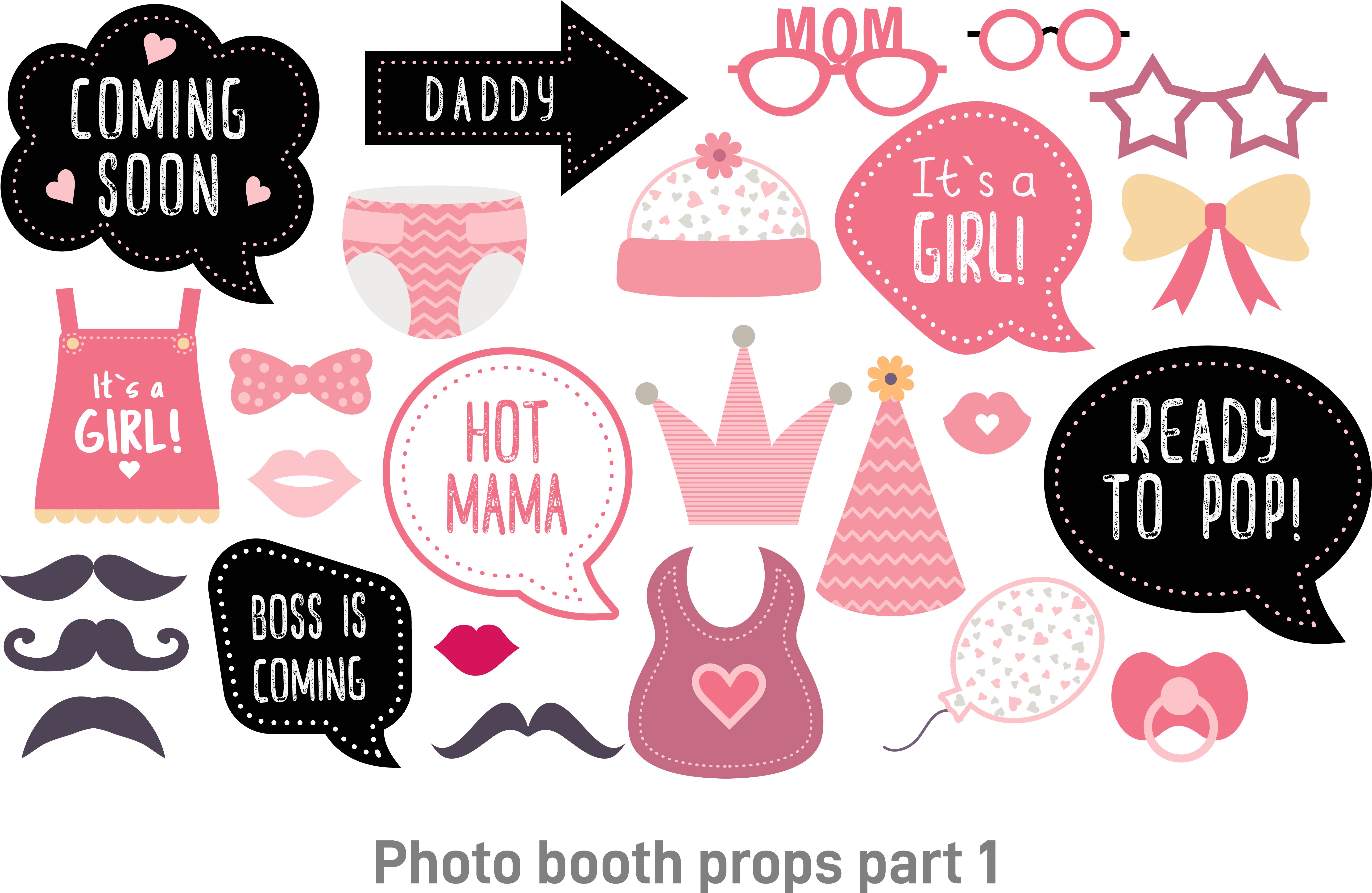 Baby shower photo booth props for Girl