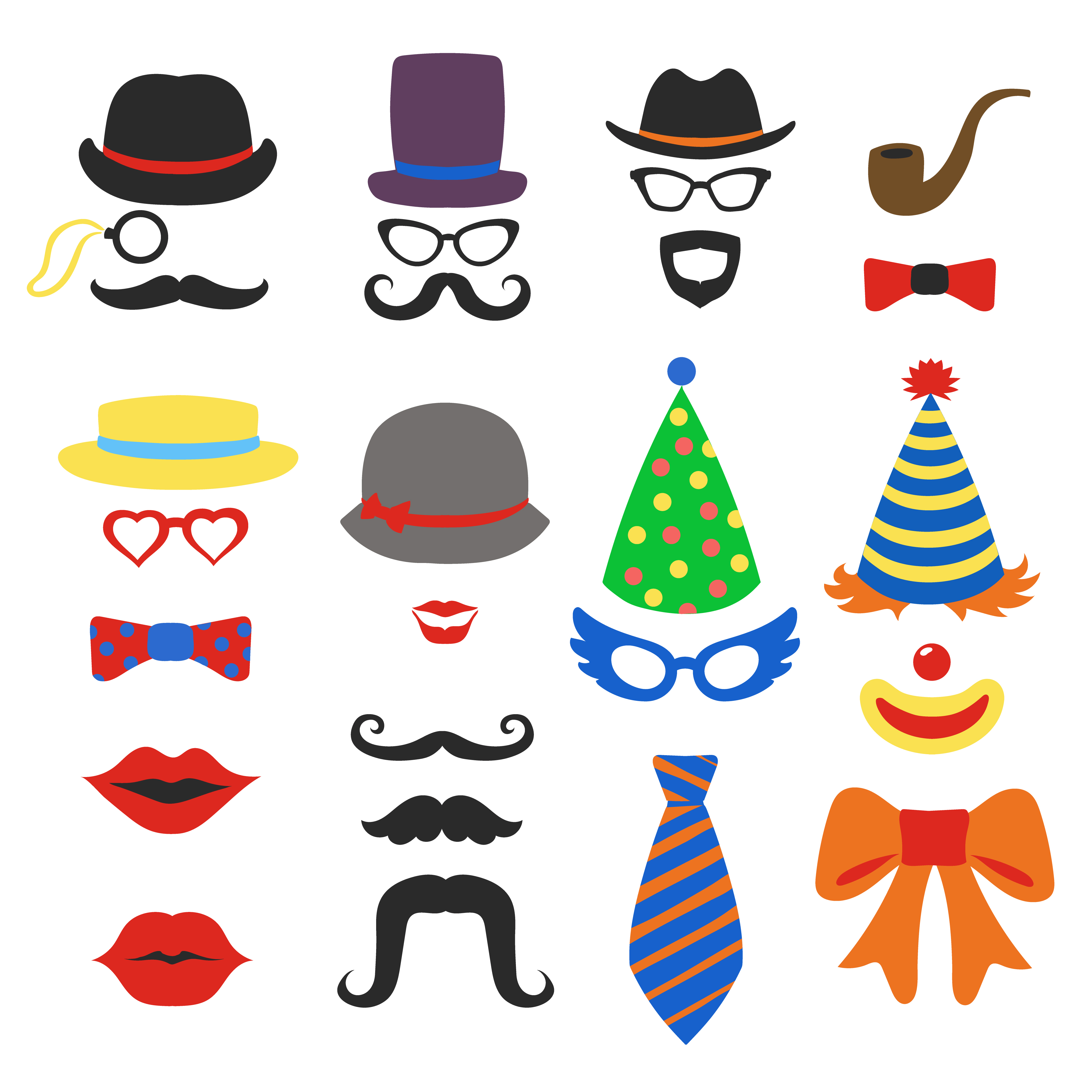 Birthday party photo booth props - Glasses, hats, lips, mustaches, ties and pipe photo booth