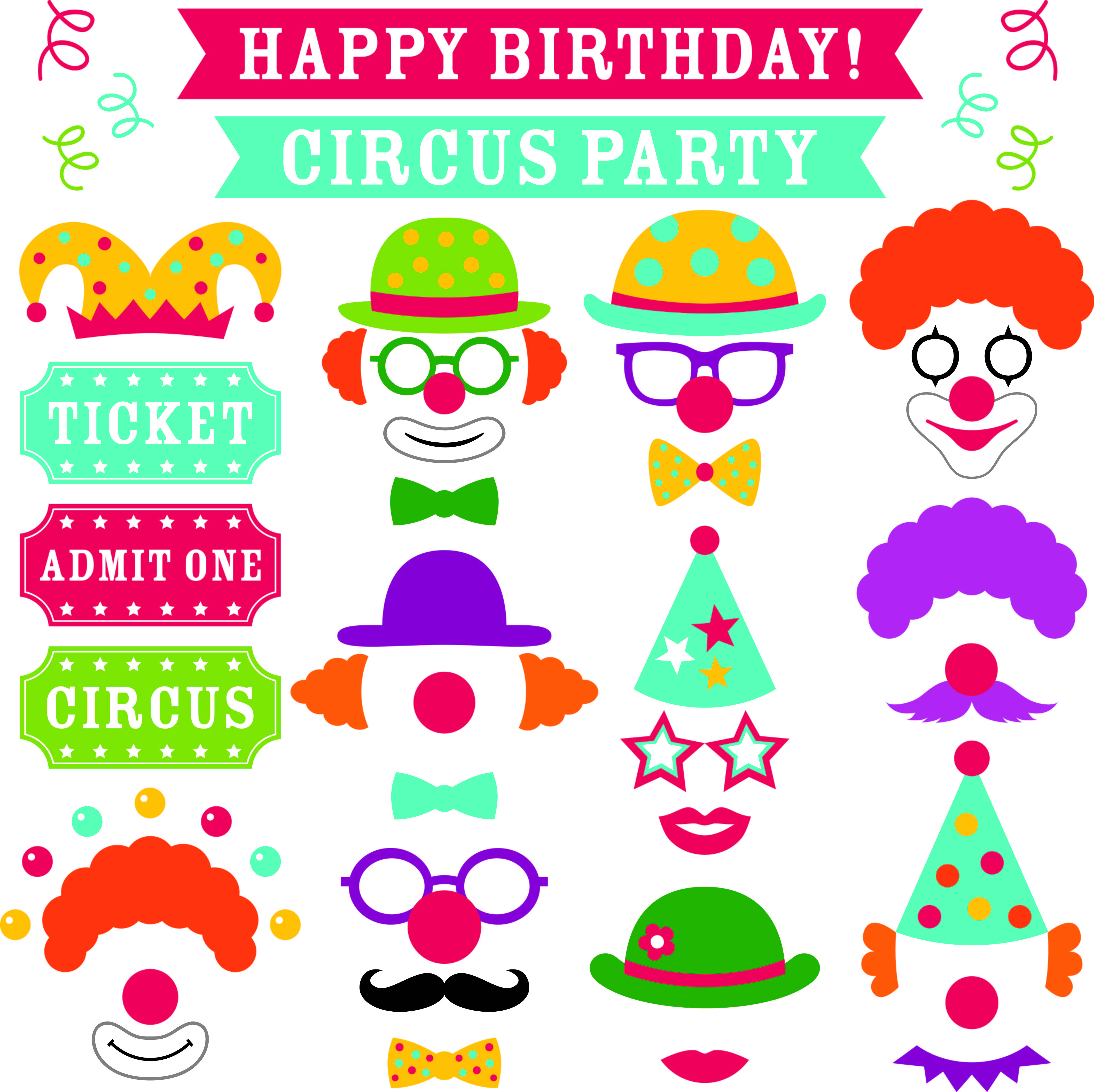 Circus clown party vector photo booth props