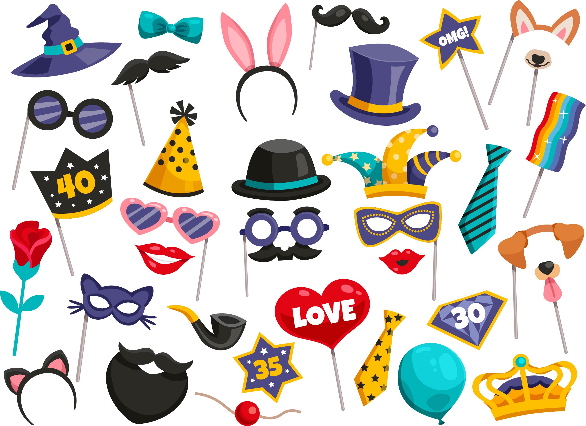 Colored isolated photo booth party icon set