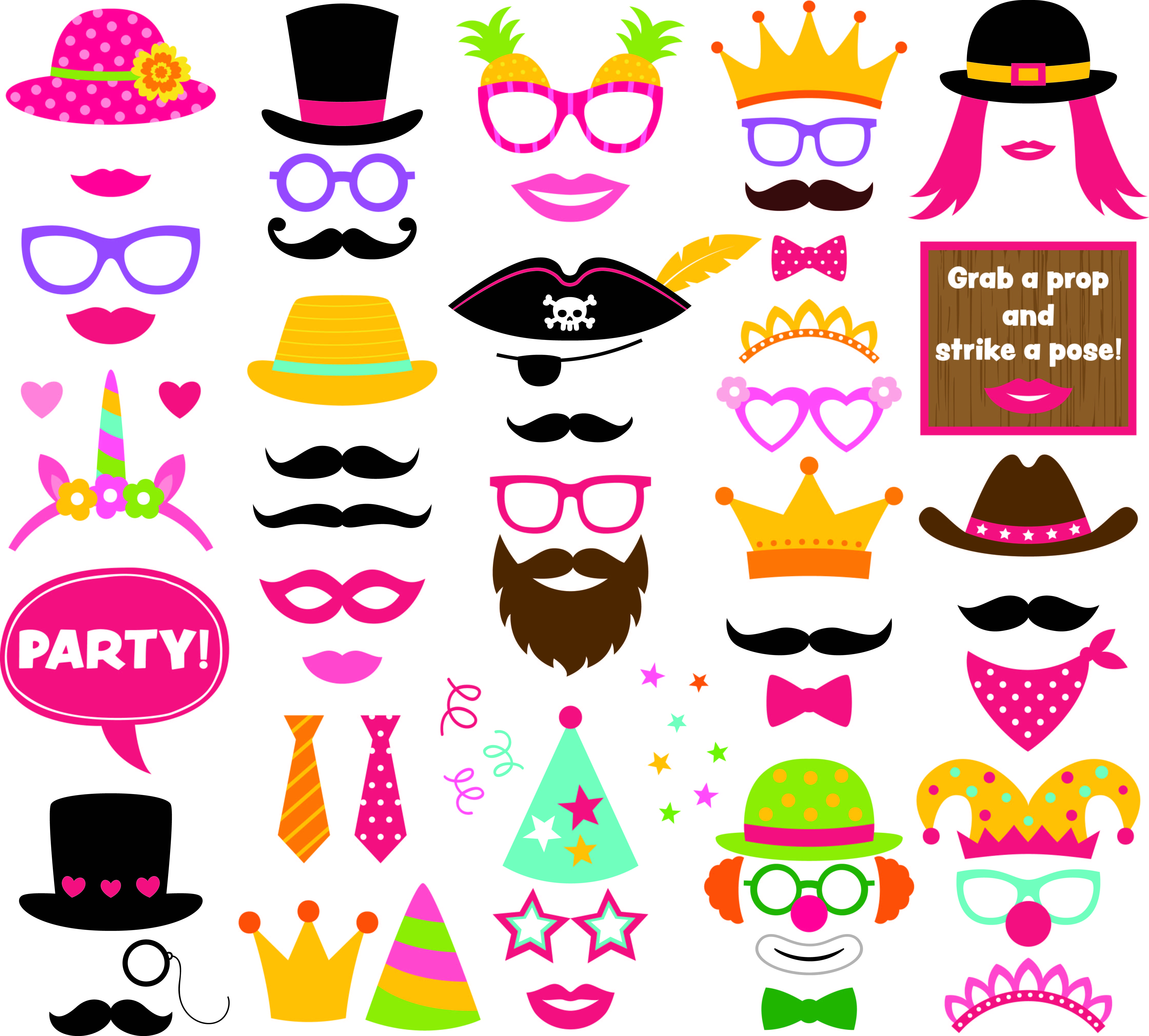 Fun party hats, vector photo booth props