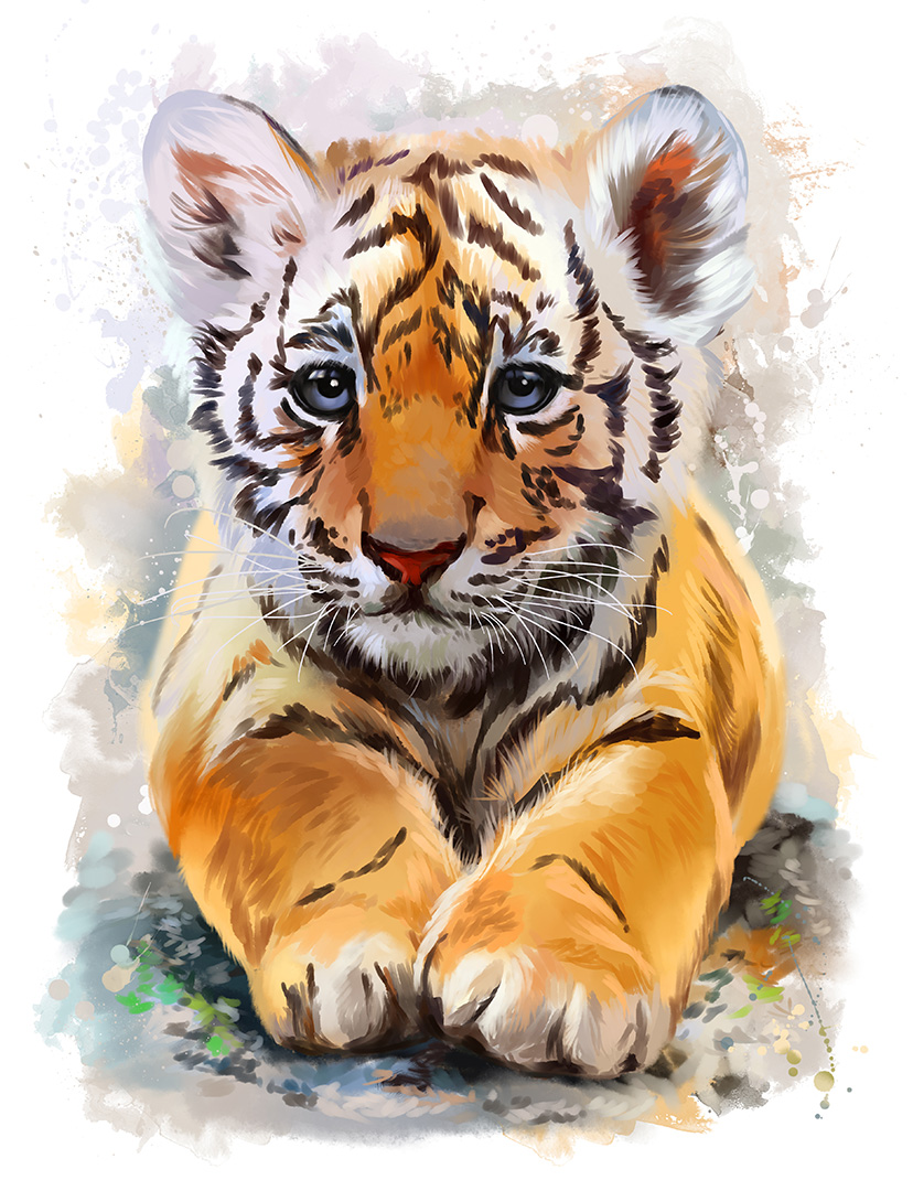 Little tiger watercolor painting