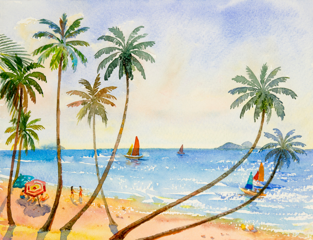 Painting watercolor seascape colorful