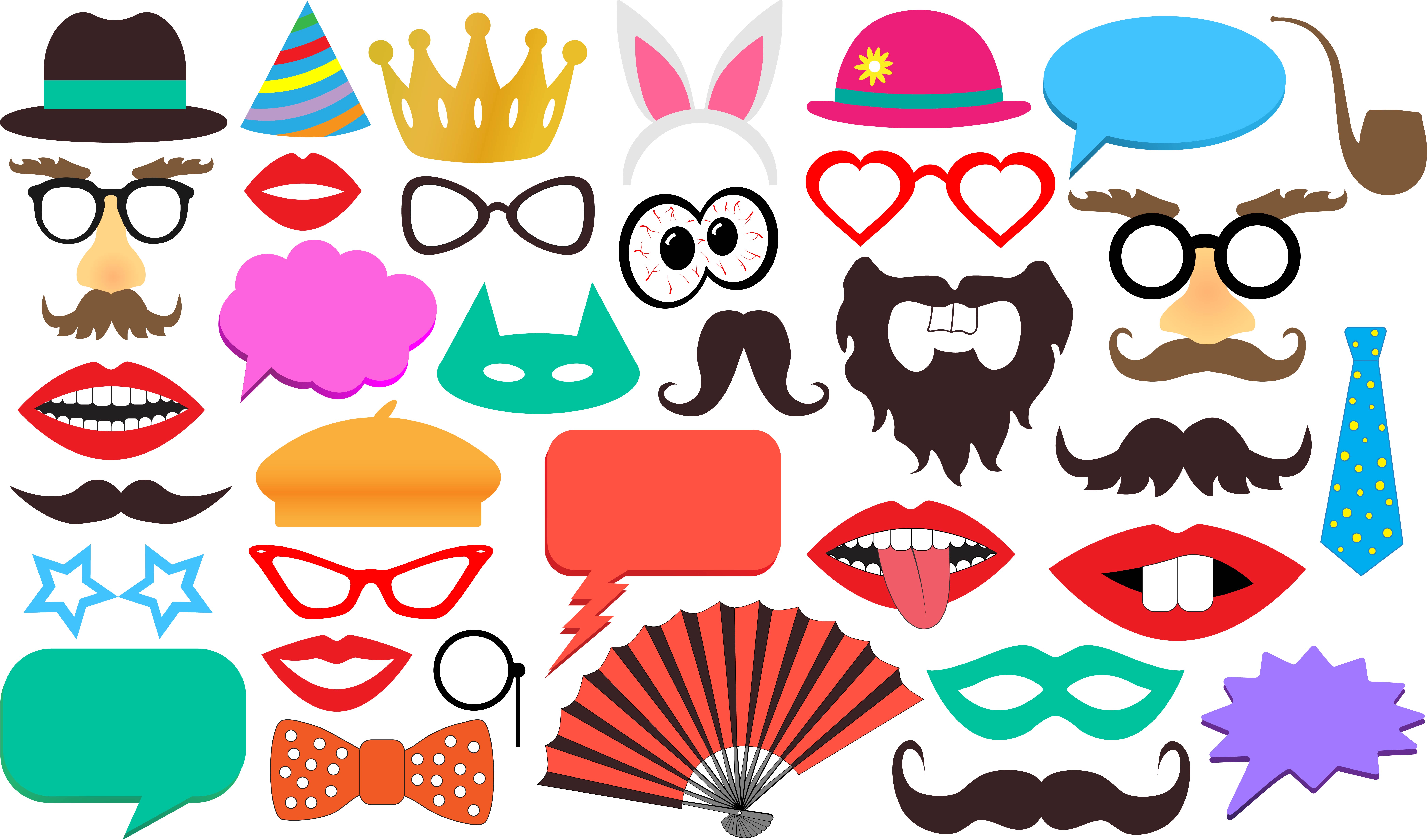 Black-and-gold moustaches, lips, masks