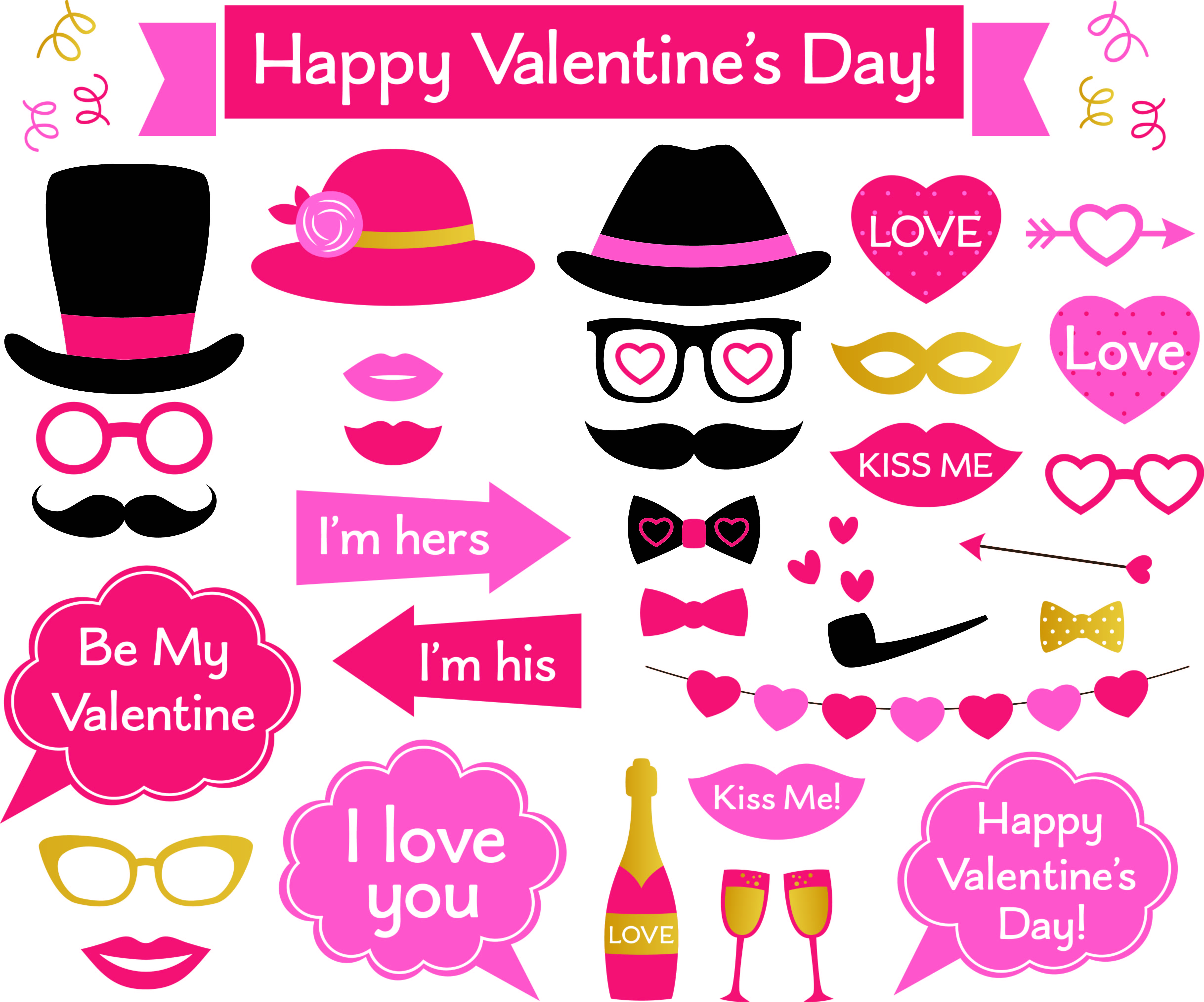 Valentine’s Day vector photo booth props