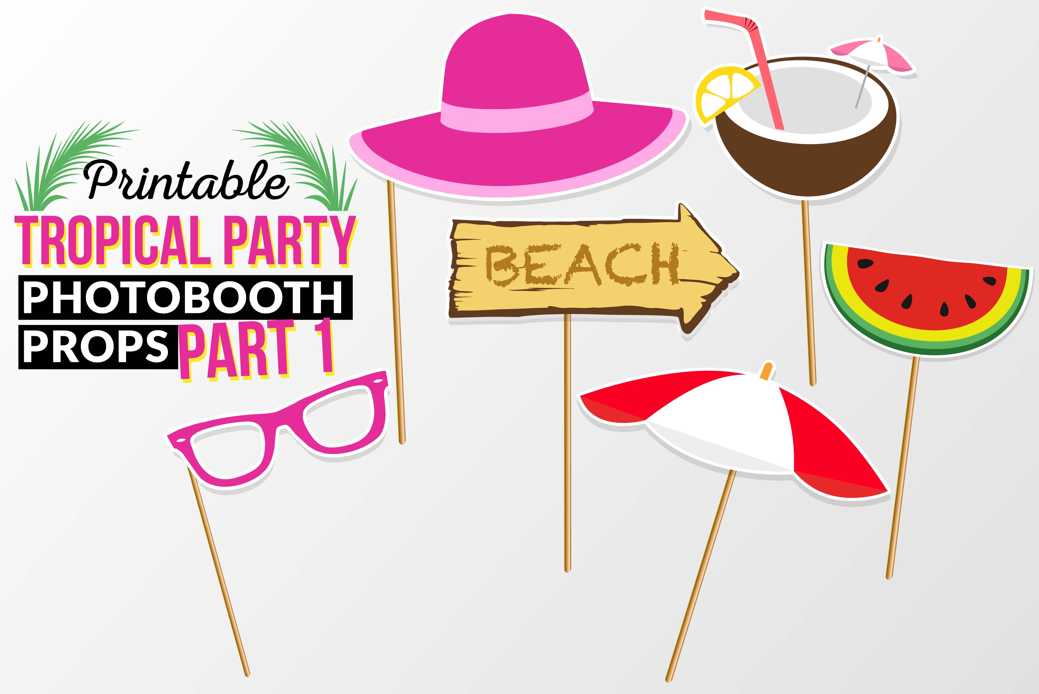 watermelon, coconut juice, hat and sign beach