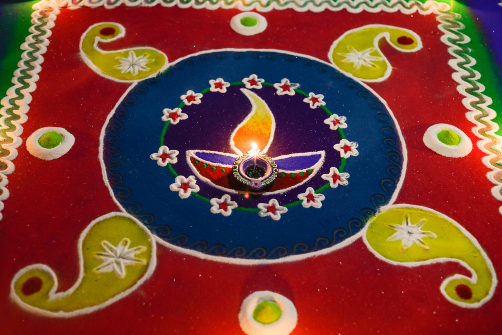 Bright and colorful Indian traditional rangoli decoration