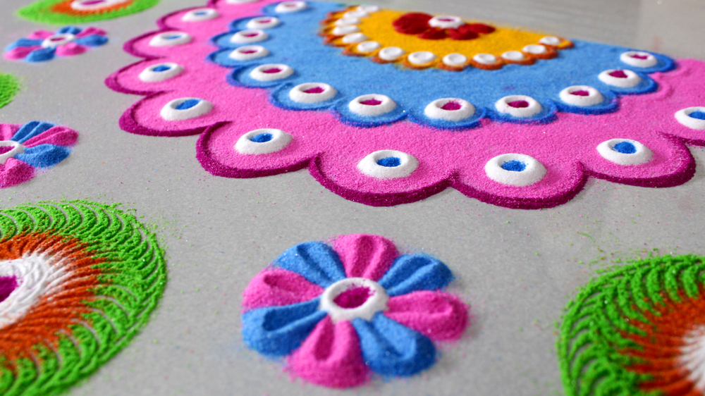 Colourful Rangoli with dolomite powder
