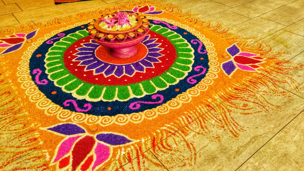 Rangoli decoration on marble during festival