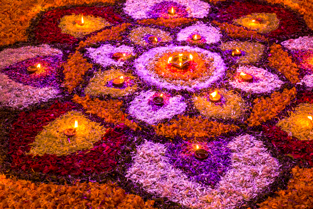 Bright colorful mandala of fresh flowers