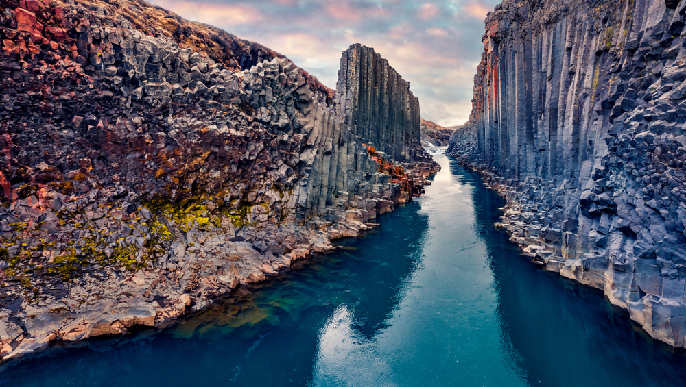 Superb morning landscape of Jokulsa A Bru river