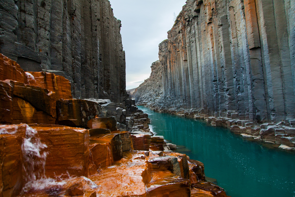 Basalt river bottom in Iceland