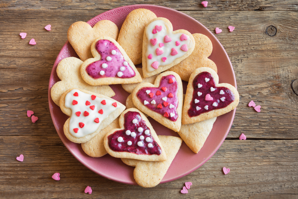 Glazed heart shaped cookies for Valentine's day