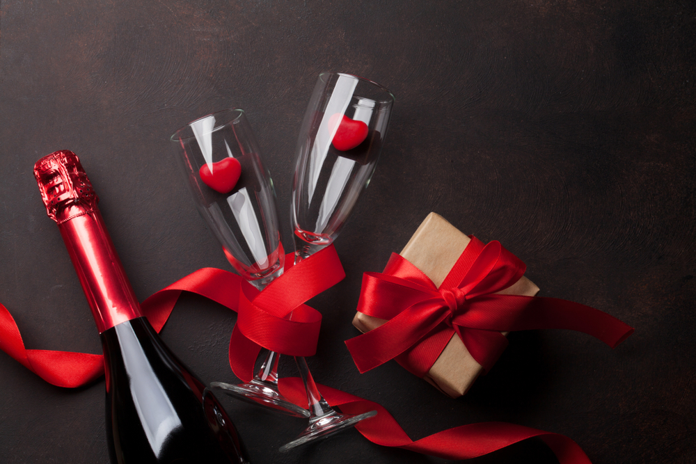Valentine's day greeting card with champagne glasses