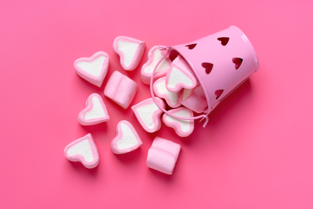 Marshmallows heart shaped candies