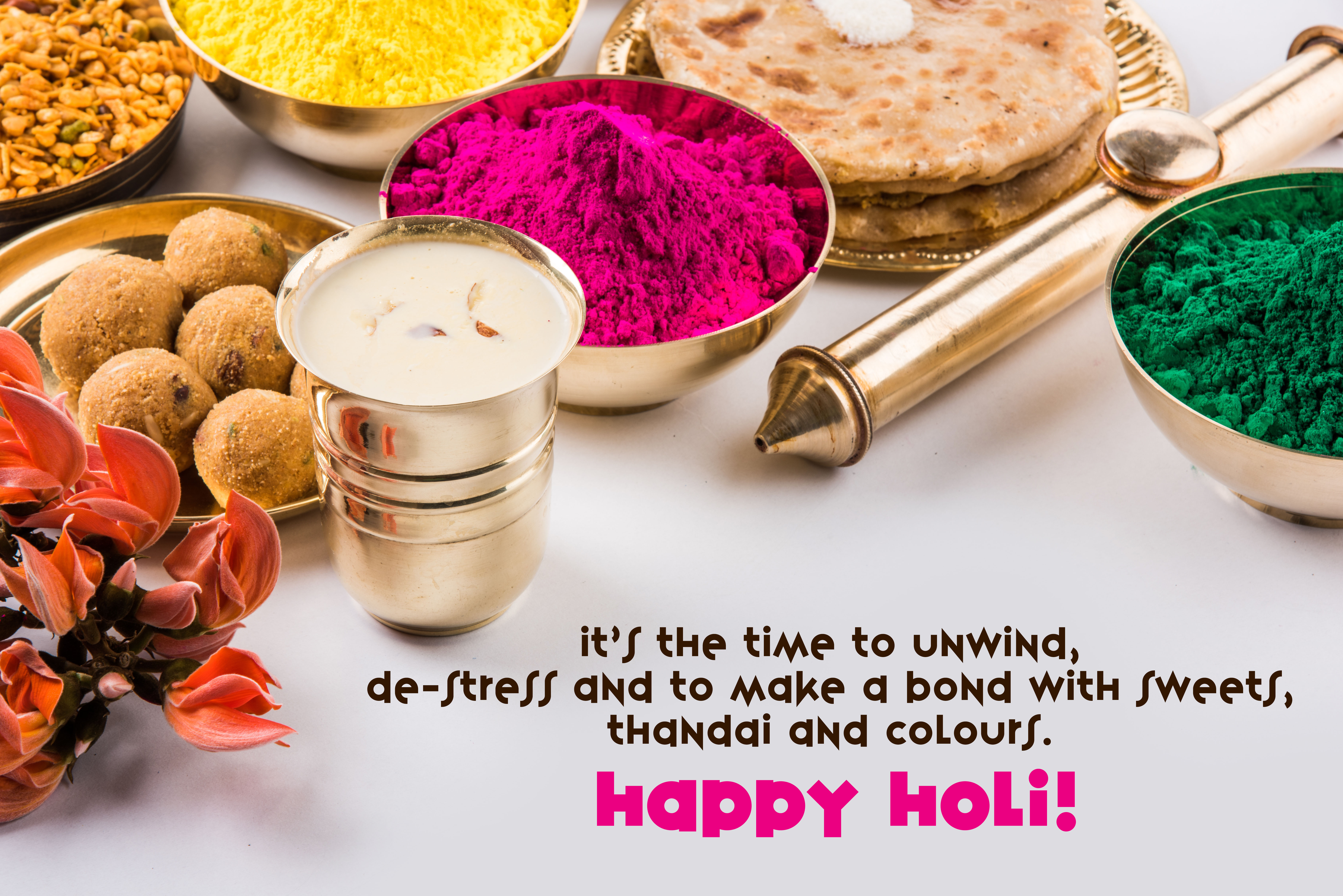 It’s the time to unwind, de-stress and to make a bond with sweets, thandai and colours. Happy Holi