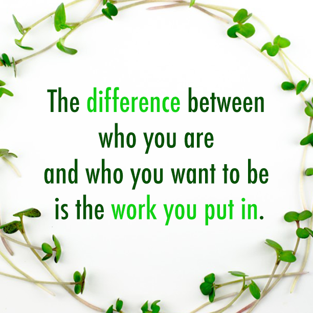 The difference between who you are and who you want to be is the work you put in