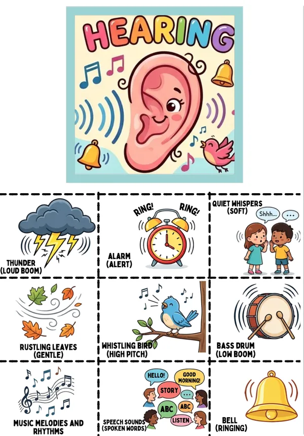5 sense organs activity sheet for kindergarten - Hearing