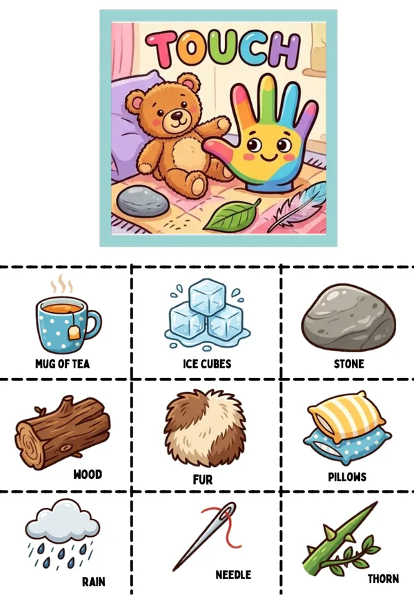 5 sense organs activity sheet for kindergarten - Touch