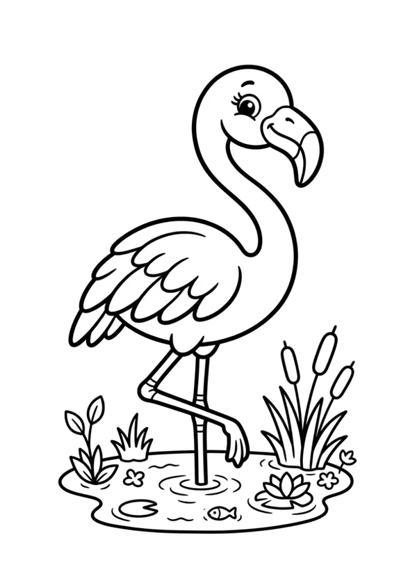 Bird Coloring Sheet - Flamingo