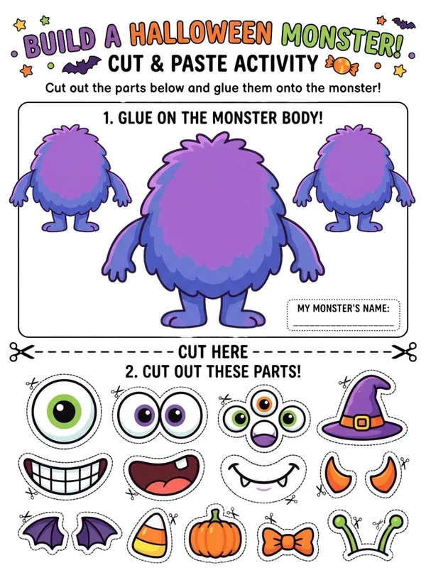 Build a halloween monster cut and paste