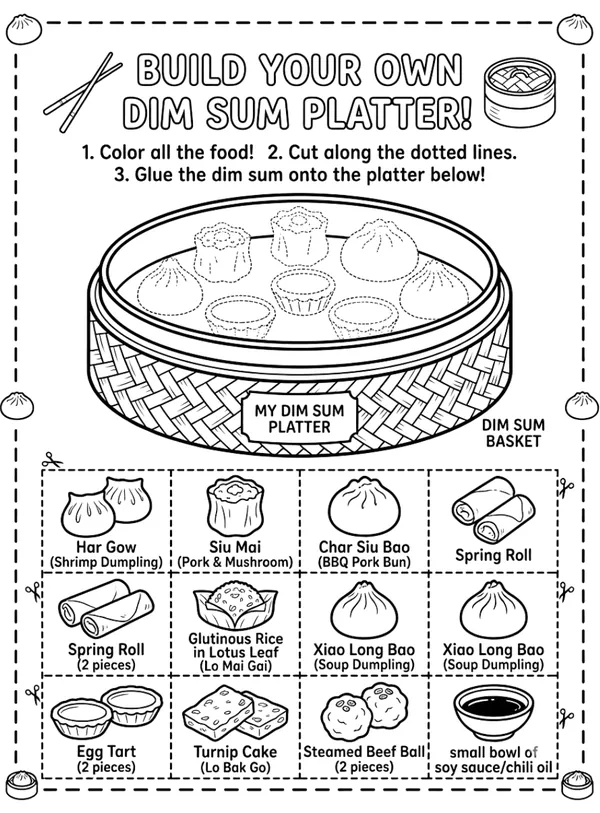 Build your own Dim sum Platter cut and glue activity